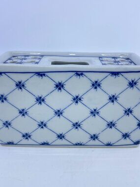 vintage blue and white porcelain flower frog rectangular